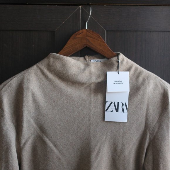 NWT BEIGE TAUPE BROWN FITTED WOOL BLEND TOP. - Picture 6 of 11